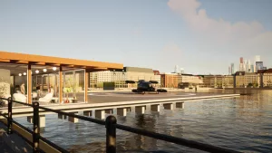 Visualisierung eines Vertidroms, der in der Hamburger Binnenalster platziert wurde.