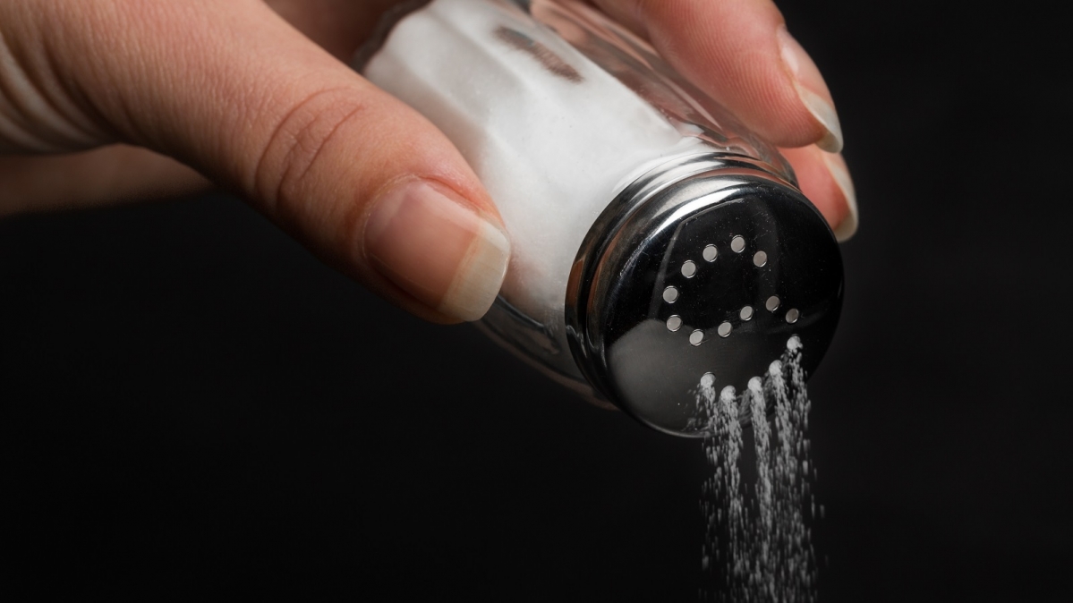 Hand mit Salzstreuer