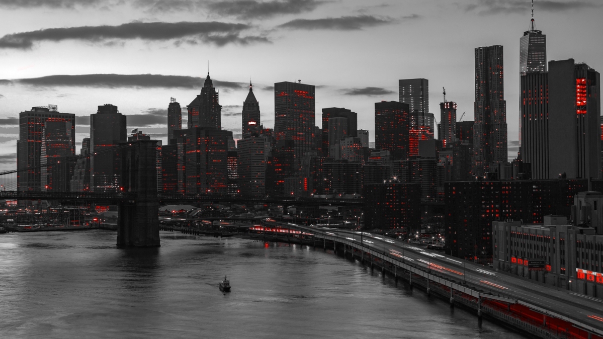 Ausschnitt der New Yorker Skyline bei Nacht