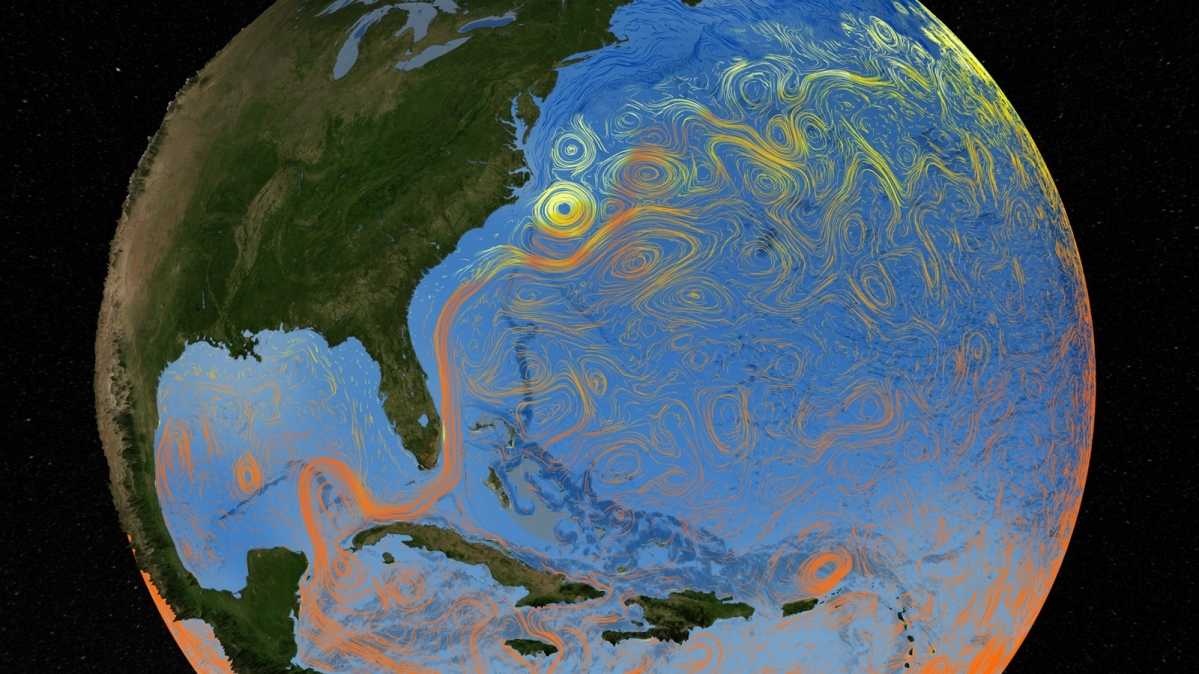 Nordatlantik und Karibik mit Oberflächenmeeresströmungen