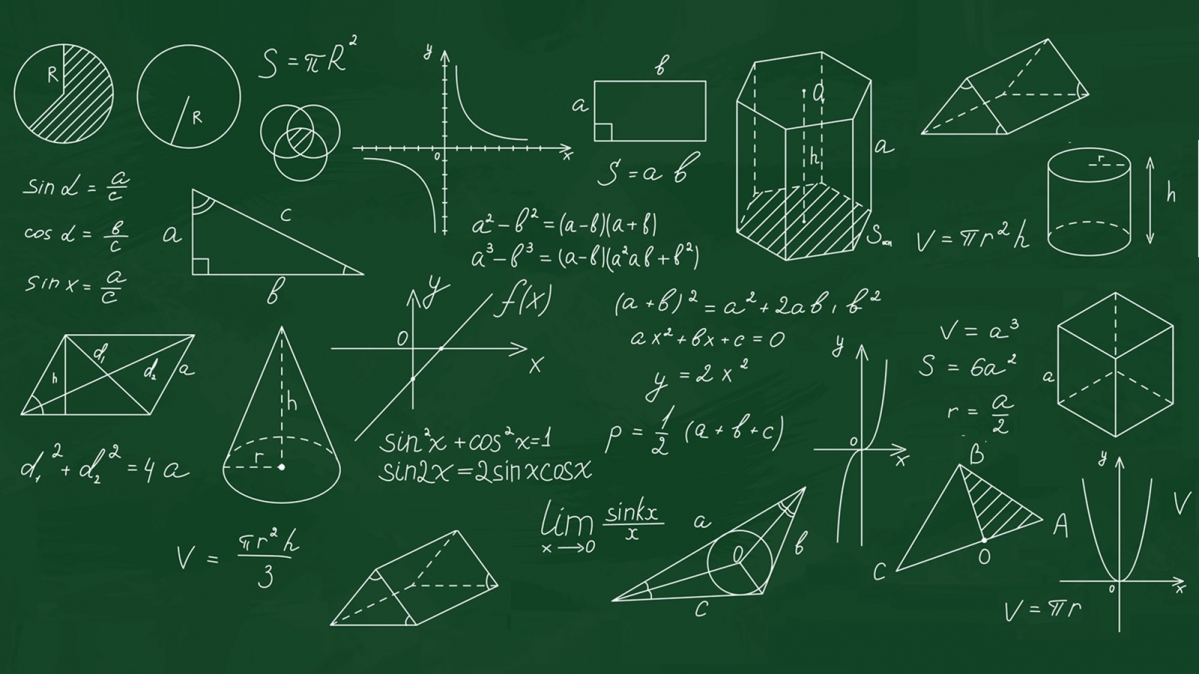Wandtafel mit Geometrie- und Algebra-Motiven