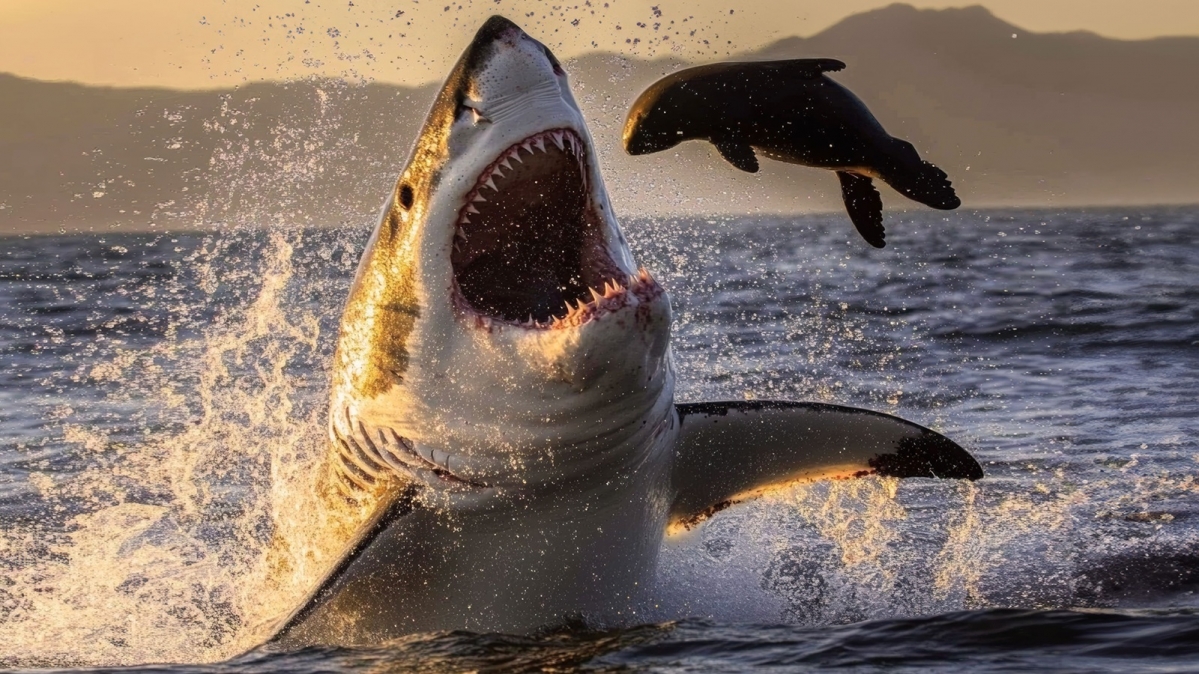 Weißer Hai auf Robbenjagd