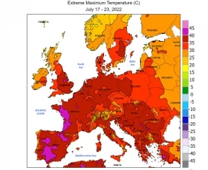 Maximaltemperaturen bei der Hitzewelle im Juli 2022
