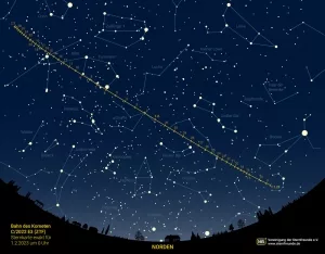 Bahn des Kometen C/2022 E3 am Nachthimmel über Deutschland