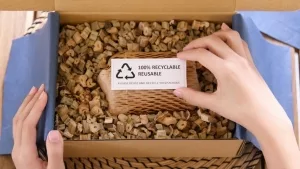 Geöffneter Karton mit recyclebarem Dämpfungsmaterial