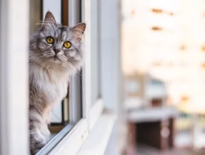 Katze an einem offenen Fenster