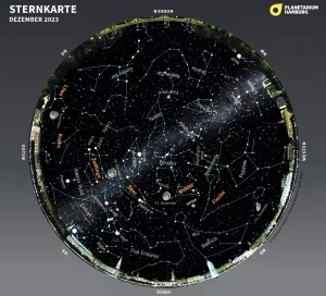 Sternkarte Nachthimmel Anfang Dezember 2023
