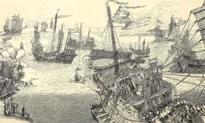 Darstellung einer Flotte Kublai Khans