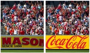 Beispiel für virtuelle Werbung auf Stadionbanden