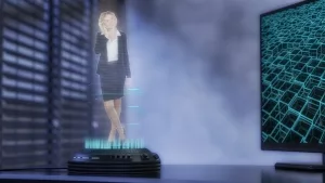 Holgrammfigur einer telefonierenden Geschäftsfrau