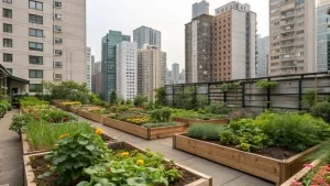 Gemeinschaftsgärten auf dem Dach eines Hochhauses