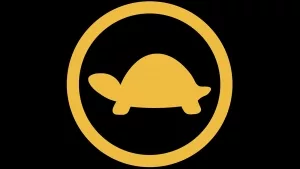 Gelbes Schildkrötensymbol auf schwarzem Grund