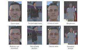 Beispiele für Merkmale „unheimlicher“ Avatare (oben) und normal-menschenähnlicher Avatare. 