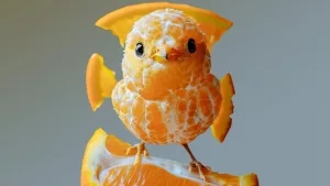 Kücken, das aus Apfelsinenstücken besteht